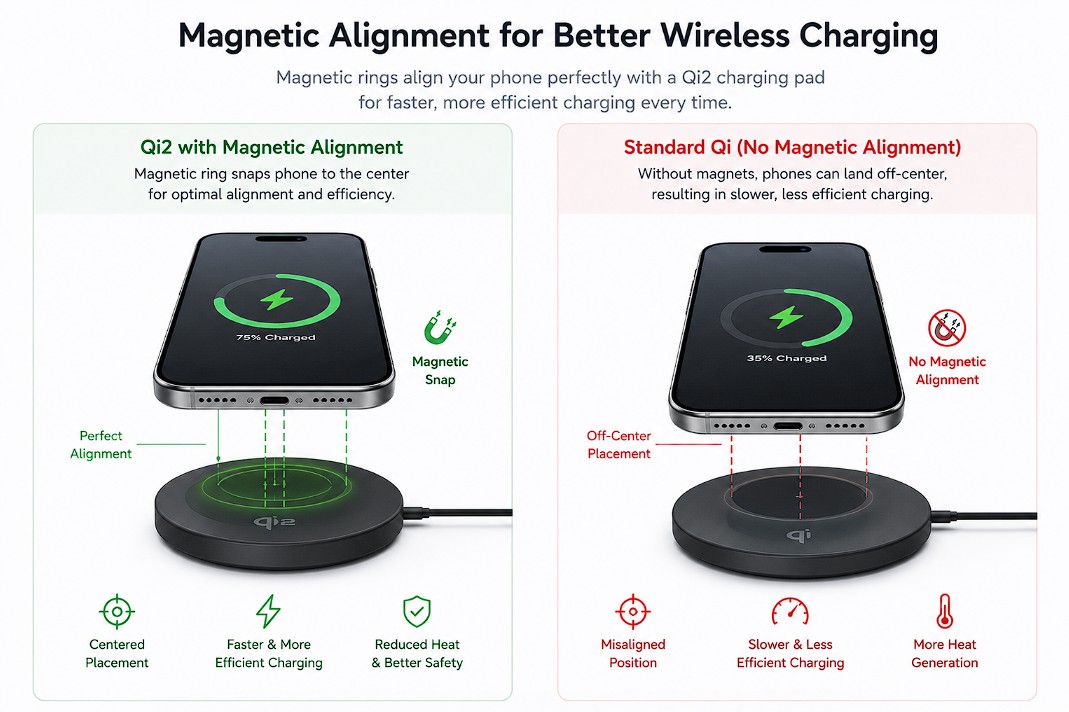 Magnetic alignment vs off-center charging