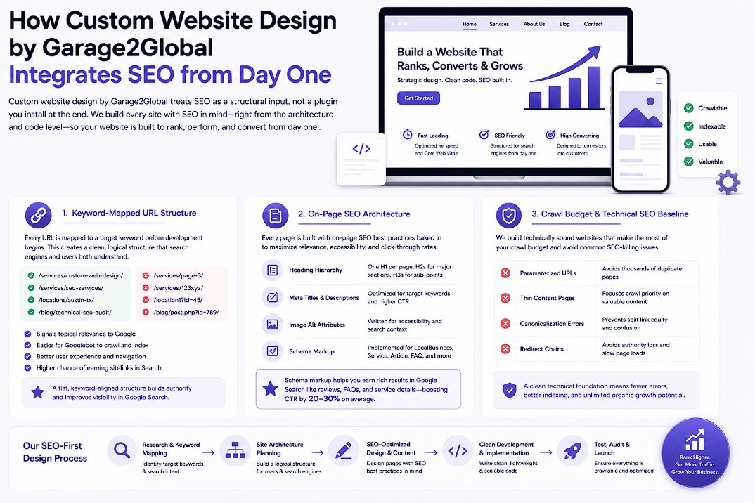 How Custom Website Design by Garage2Global Integrates SEO from Day One