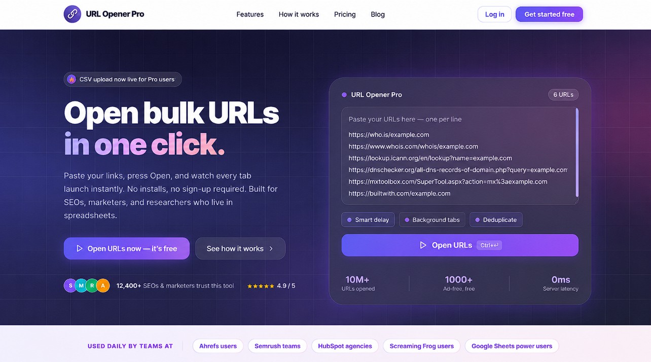 URL Opener Pro with a list of domain checker URLs